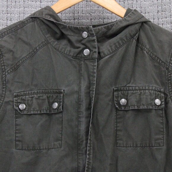 Life In Progress Military Jacket Women Large L Brown Full Zip MultiPocket Hooded - Picture 5 of 9